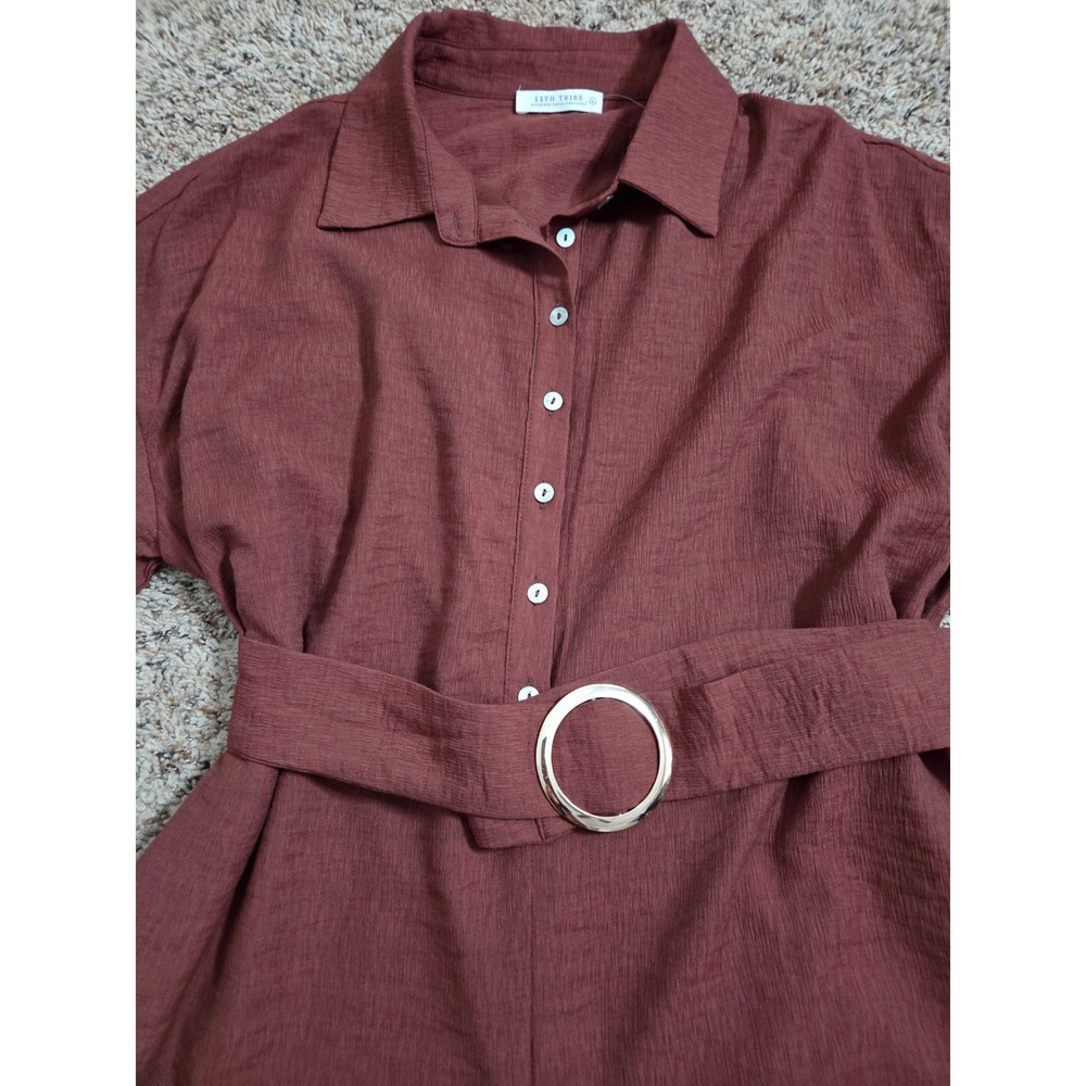 12th Tribe Boho Rust Brown Belted Button Down Romper Womens Large NWT - Picture 4 of 11